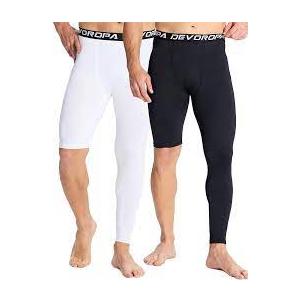 DEVOROPA Mens One Leg Compression Pants Quick Dry Basketball Running Tights Sports Leggings Athletic Baseball Base Layer 3 Pack Medium