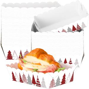 2 x 48 Pcs Christmas Tree Paper Food Trays for Xmas Party Decoration Red Christmas Food Boat Nacho Trays Disposable Snack Holder for Winter Holiday Xmas Party Supplies