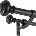 Matte Black Double Curtain Rods 28 to 48 Inch, Decorative Window Treatment Rods with Urn Finials, 1-Inch Front and 5/8 Inch Back Telescoping Rods
