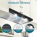 36" Under Cabinet Range Hood, Convertible Ducted/Ductless, 700 CFM Powerful Suction, 3-Speed Touch Control, 2 LED Lights, 6-Layer Stainless Steel Filters, Black
