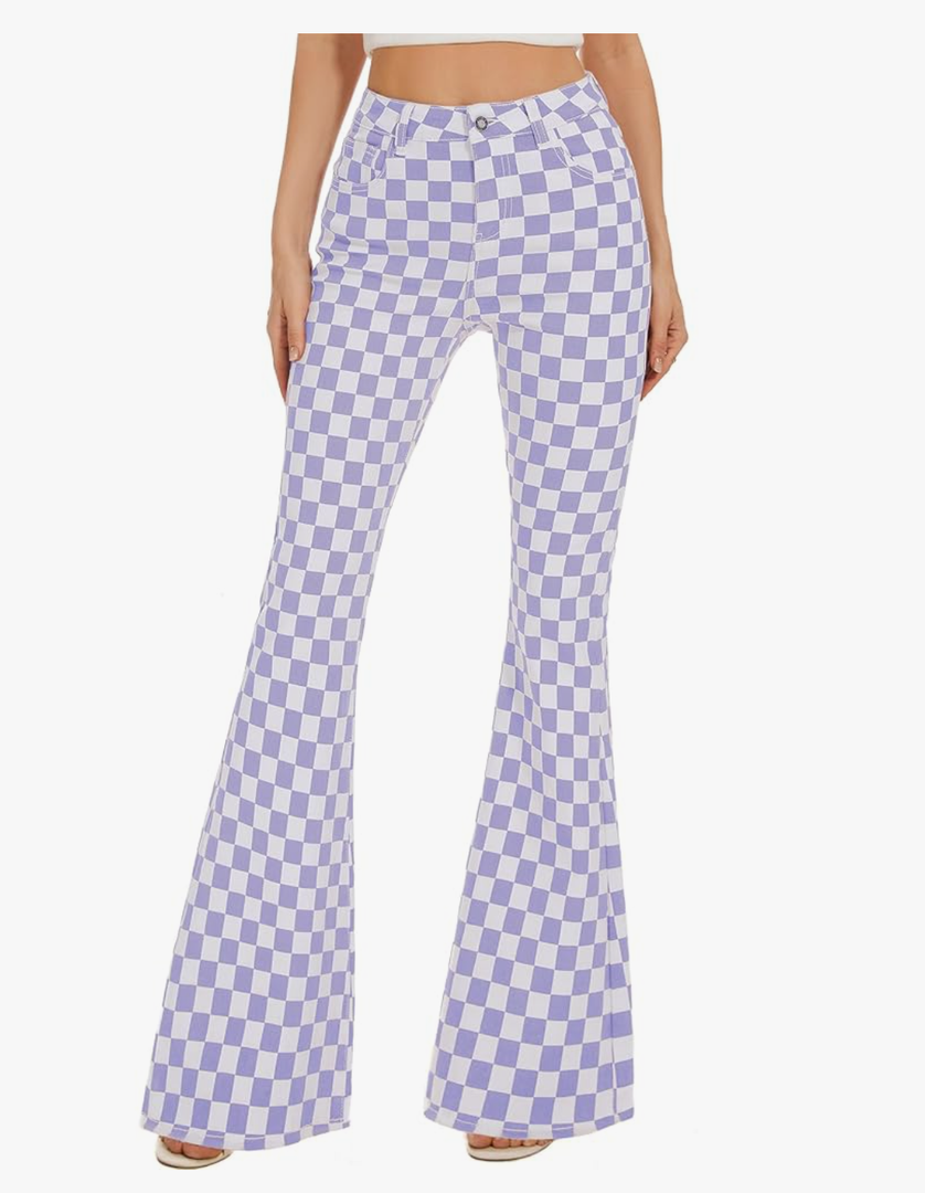 Bell Bottom Jeans for Women High Waisted Stretch Plaid Flare Jeans Denim Bootcut PantsSize10