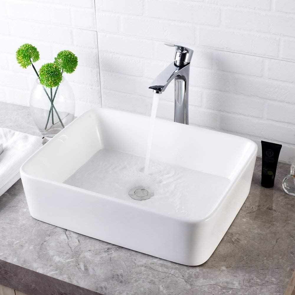 Lordear Vessel Sink Rectangle 19 Inch Bathroom Sink,Rectangular Modern Above Counter Bathroom Sinks White 19x15 Inch Porcelain Ceramic Vessel Vanity Sink Art Basin
