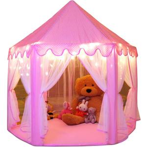 Monobeach Princess Tent Girls Large Playhouse Kids Castle Play Tent with Star Lights Toy for Children Indoor and Outdoor Games, 55'' x 53'' (DxH) Pink