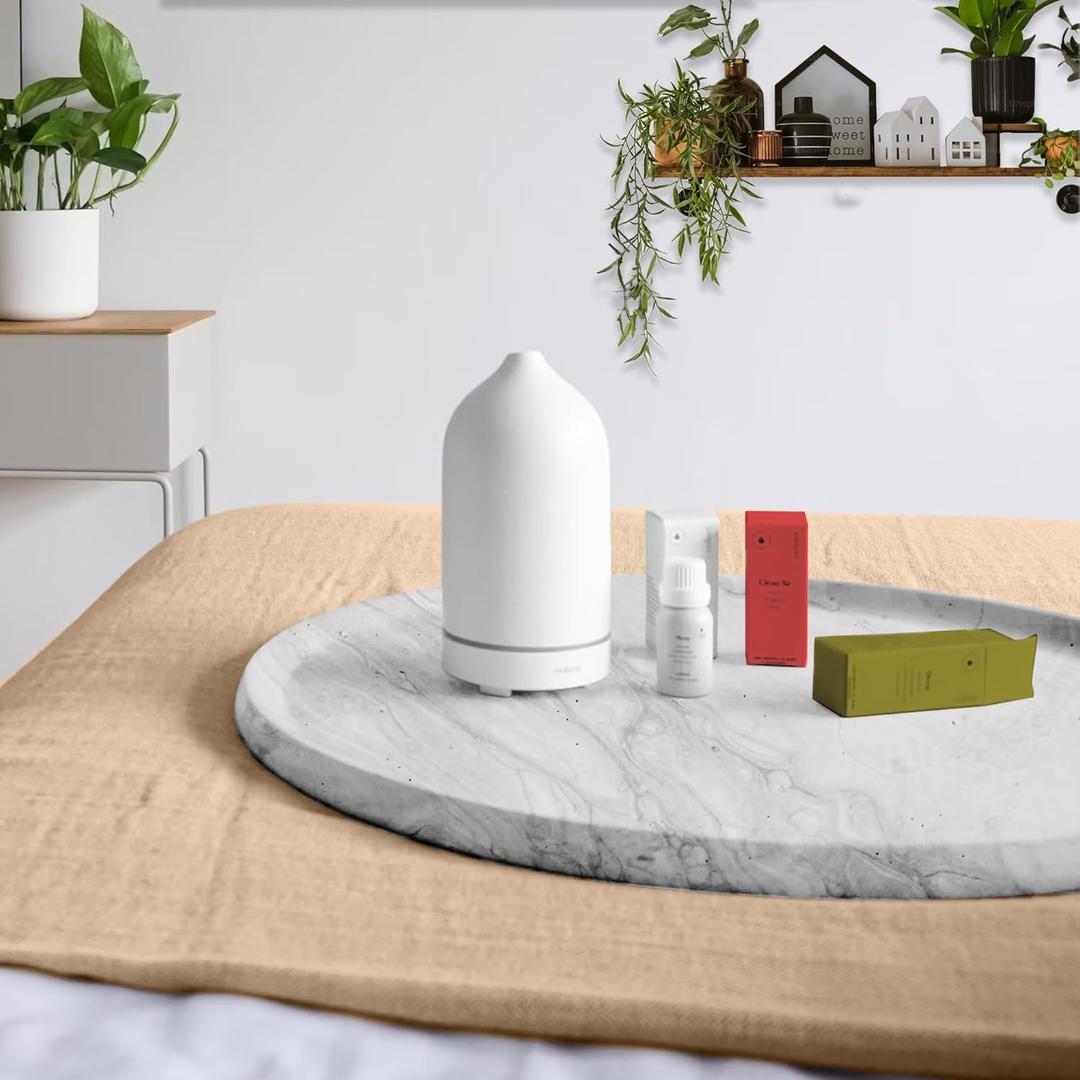 LUANT Circular Marble Stone Decorative Tray for Counter, Vanity, Dresser, Nightstand or Desk, Diameter 8 Inches (Gray)