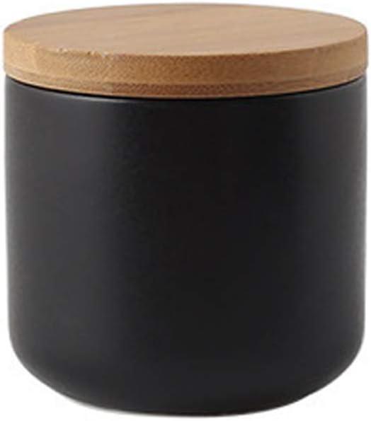 Food Storage Canister, Ceramic Kitchen Canisters with Airtight Seal Bamboo Lid, Food Storage Jar for Tea, Coffee Bean, Spice, Sugar 260ml/ 800ml/ 1000ml (260ml-8.2 x 8.3cm) (Black)