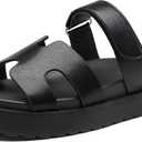 Women's Thick Platform Slide Sandals anti-slip Sole Open Toe Strap Summer Flats Shoes (Black) 39