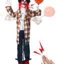 Hourleey 6ft Halloween Animatronic Clown Decorations, Sound Activated Animated Talking Clown with Light-Up Balloons for Indoor Outdoor Yard Decor