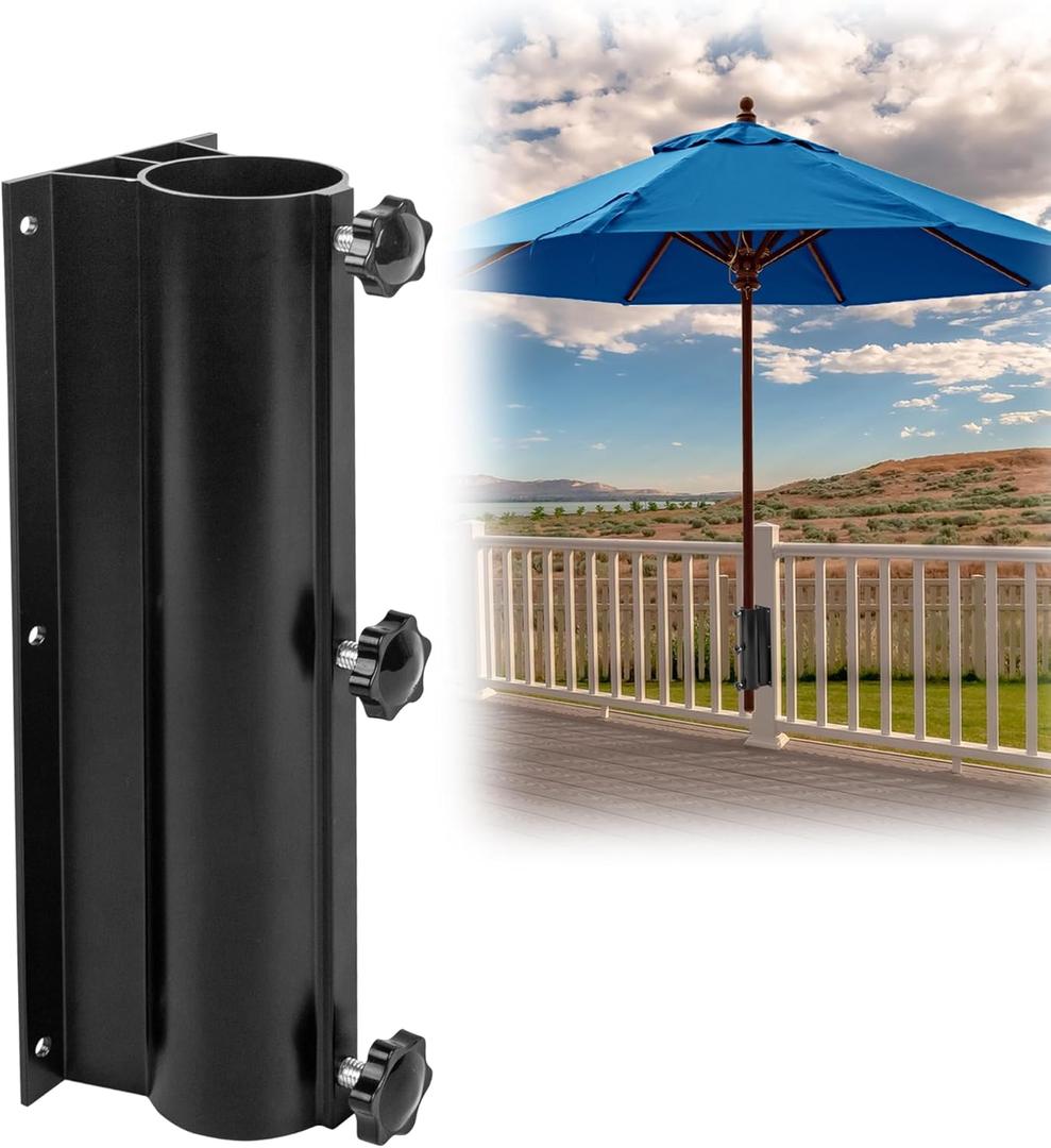 Patio Umbrella Holder, Adjustable Outdoor Umbrella Base, Metal Umbrella Clamp Mount Bracket Outdoor for Deck Railing,Courtyard,Garden (long)