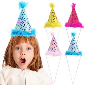 2 x 4 Pack Cloth Cone Party Hats Stars Birthday Party Hats for Kids Supplies and Photo Props for Birthday Celebrations Baby Showers Family Gatherings
