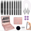 Knitiss 9 Pairs Interchangeable Circular Knitting Needles Set, 4.5inch/11.5cm Aluminum Interchangeable Knitting Needles And Cables, Accessories And Case