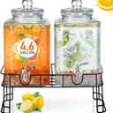 Honeydak 4.6 Gallon Glass Beverage Dispenser with Stand Stainless Steel Spigot Glass Lid Clear Iced Juice Container Leakproof Drink Dispenser Countertop Lemonade Water Jar for Wedding Party (2 Pack)