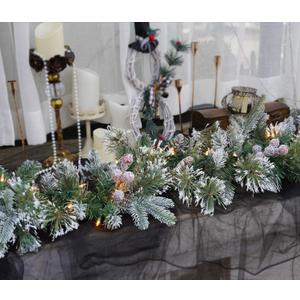 Pre-Lit Artificial Christmas Garland, Snowy Garland, White Lights 50, Decorated with Pine Cones, Berry Clusters,Pine Needle,Plug in, Christmas Decorations, 6 Feet