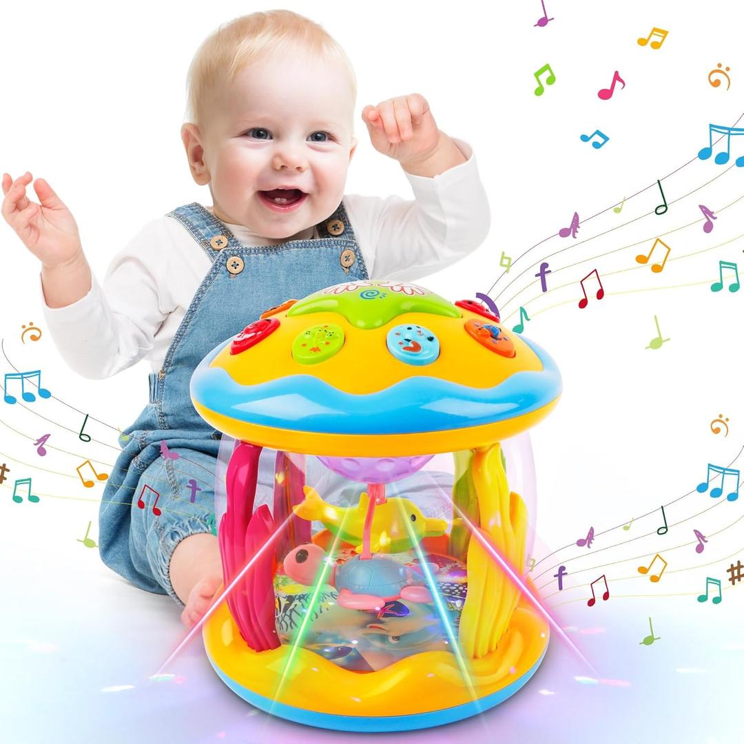 M SANMERSEN Baby Boys Toys 6-12 Months, Babies Ocean Rotating Lights Up Musical Toys for 0-6 12-18 Months Newborn Infant Crawling Tummy Time Toys 1 2 3 Baby Birthday Blue