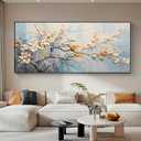 Hand-Painted Plum Blossom Oil Painting for Living Room, Framed White and Yellow Flower Canvas Wall Art for Bedroom, 3D Modern Floral Wall Decor Office Home Decor Ready to Hang 24x56 inches