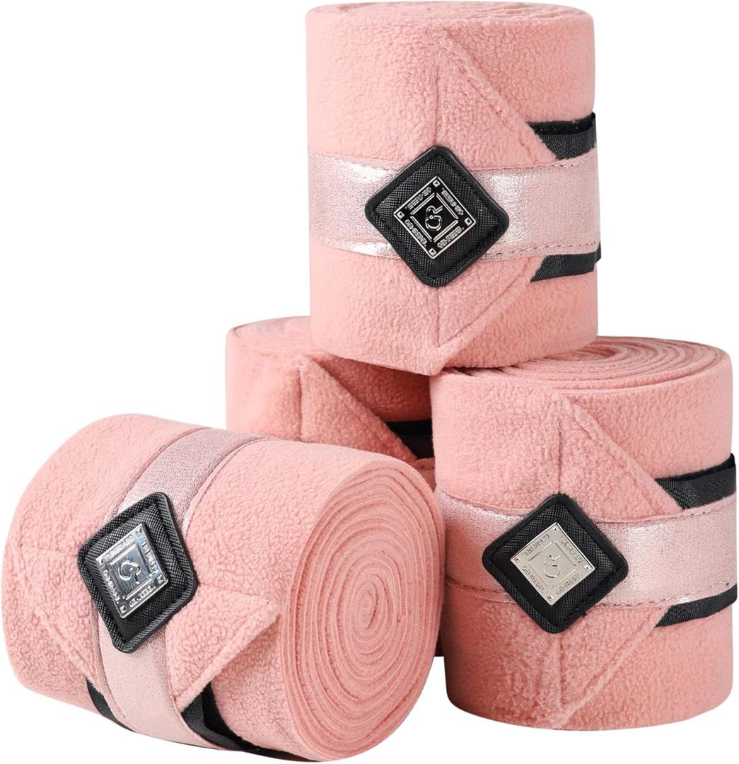 Horse Polo Wraps Upgrade with Bling Leg Wraps for Horses 4-Pack Fleece Leg Wraps Stable Supplies-Salmon Rose, M