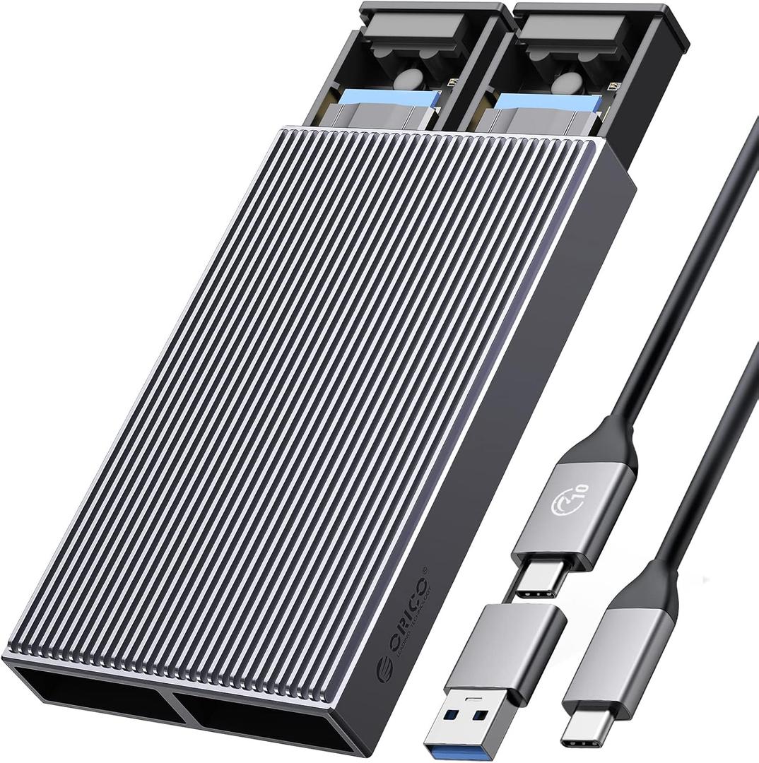 ORICO Dual M.2 NVMe SSD Enclosure, USB C to M2 Adapter for M Key PCIe 2230/2242/2260/2280 M.2 SSDs,Tool-Free Installation Aluminum SSDs Reader Support Trim and UASP up to 2x4TB-BM2-2N