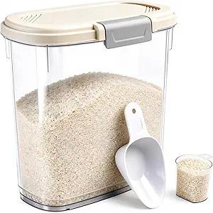 Large Rice Storage Container 15-20 Lbs, Tall Flour Container with Scoop + Cup - Slim Dry Food Storage Bin for Cereal, Sugar, Beans, Pet Dog Cat Food Container - Kitchen and Pantry Storage Organization