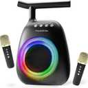 Karaoke Machine for kids Adults Portable Bluetooth Speaker with 2 Wireless Microphones LED lights Artistic Design 8-Hour Battery Support Family&party choice Fun for all ages Gifts, Black