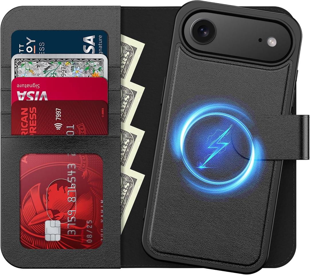 FUNMIKO for iPhone 17 Air Case Wallet,Detachable Flip Folio Leather Cover,RFID Blocking 4 Card Slots Holder,Magnetic Kickstand,Protective Phone Shell for Women Girls,Black