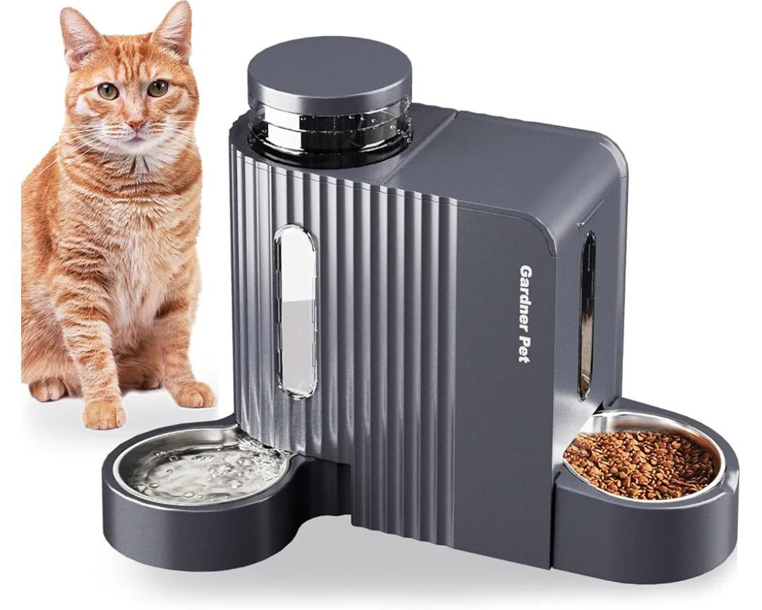 Gardner Pet Automatic Gravity Cat Food Feeder and Water Dispenser Stainless Steel Two-in-One Set Large Capacity Dispenser for Pets Dogs, Puppies, Kittens-(0.8 Gallons x 2)
