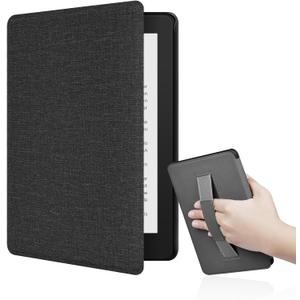 Case for 6.8" Kindle Paperwhite(11th Generation-2021) and Kindle Paperwhite Signature Edition with Hand Strap - Durable PU Leather Cover Case with Auto Sleep Wake, Black