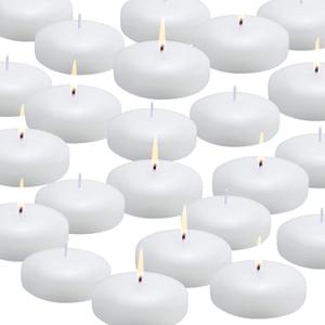 flamecan 24 Pack Floating Candles, 3 White Unscented Dripless Wax Burning Candles, for Cylinder Vases, Weddings, Party and Holiday
