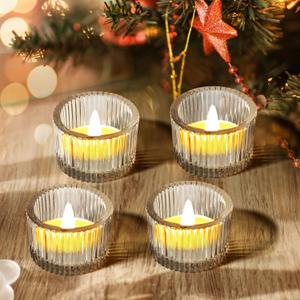 JOYIT Clear Votive Candle Holders Bulk Set of 4, Tealight Candle Holder for Wedding Table Centerpiece, Glass Small Candle Holders for Birthday Party, Valentine's Day, Home Decor (2''X 1.4'') JOYIT Clear Votive Candle Holders Bulk Set of 4, Tealight Candle Holder for Wedding Table Centerpiece, Glass Small Candle Holders for Birthday Party, Valentine's Day, Home Decor (2''X 1.4'')