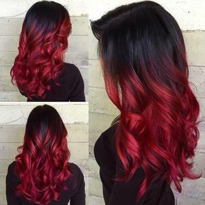 Sallcks Ombre Black Red Wig Long Wavy Wig for Women Side Part Synthetic Wig for Daily Party Costume Halloween