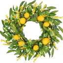 Lemon Wreaths for Front Door 20 inch Spring Door Wreath Small Artificial Wreath with Wildflowers Lemons for Spring Decor Greenery Wreath for Home Kitchen Wall Window Farmhouse Indoor Outdoor Décor