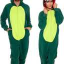 Funziez! Slim Fit Adult Onesie - Animal Costume - Plush Unisex Christmas One Piece Cosplay Suit for Women and Men (Medium, Green Dinosaur)