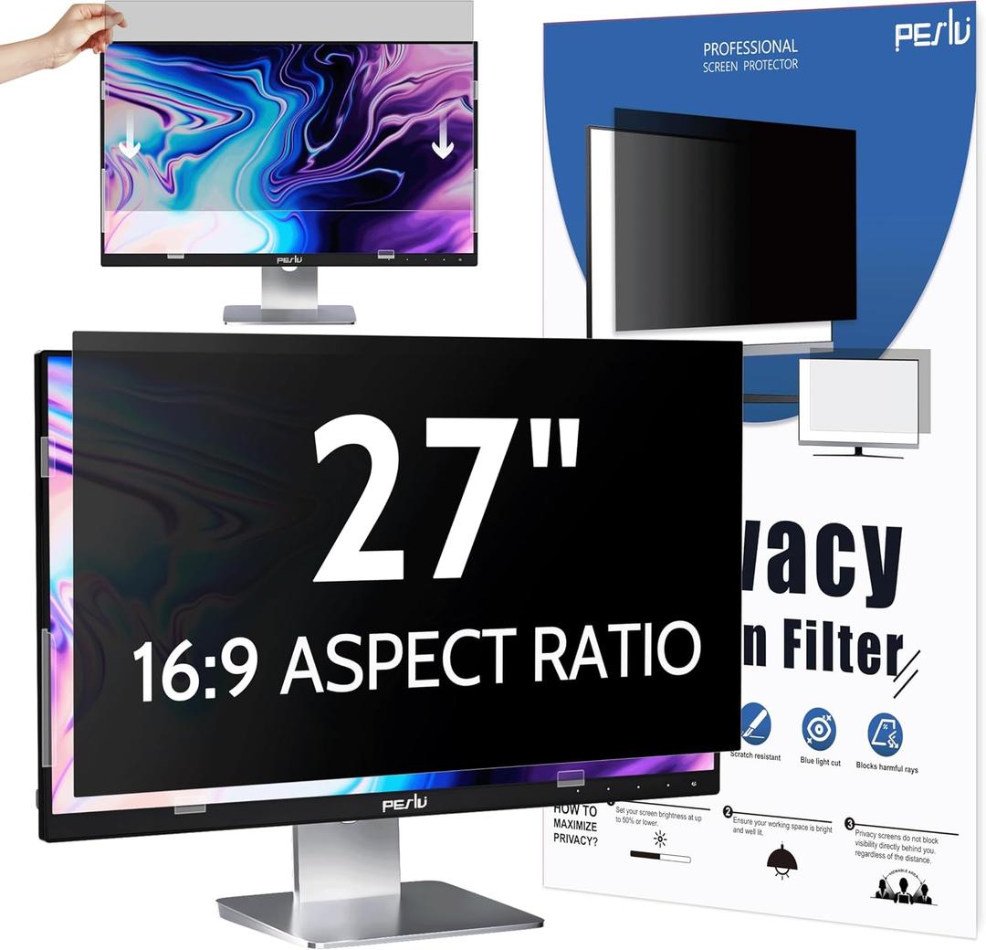 Peslv Computer Privacy Screen 27 Inch for 16:9 Widescreen Monitor, Removable 27inch Anti Blue Light Anti Glare Monitor Privacy Filter Shield (23 9/16" x 13 1/4")