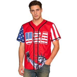 USA Baseball Jersey for Men American Flag Statue of Liberty USA Eagle America Shirts Sports Uniform (Red) 4XL