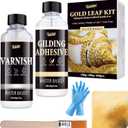 Gold Leaf Gilding Adhesive Set - 100ml Metal Leaf Glue & 100ml Protective Varnish, Gold Foil Sheets 100pcs, Fast Dry Gold Leaf Kit for Art, Crafts, Furniture and Painting, Non Toxic, Long-Lasting
