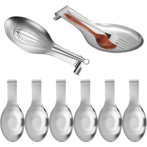 8 Pcs Stainless Steel Spoon Rest, Large Size Spoon Spatula Ladle Holder for Kitchen Counter Stove Top Heavy Duty Utensil Rest Serving Spoon Rest for Home Buffet Use, Silver