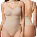 BRABIC Women's Backless Shapewear Bodysuit Tummy control Thong Seamless Body Shaper Sleeveless Compression Tanks Tops (Beige, Large)