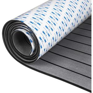 OCEANBROAD Self-Adhesive 96''x36'' 2 Rolls Boat Flooring with 3M Adhesive Backing EVA Foam Boat Decking Faux Teak Marine Non-Slip Sheet for Jon Boats Helm Pad Floor, Dark Gray with Black Seam Lines