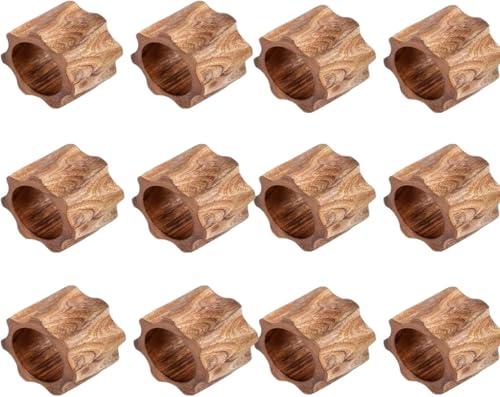 SHAFA IMPEX Classic Handmade Napkin Rings Set, Dining Table Holders for Everyday, Holiday, Christmas, Thanksgiving, Farmhouse Decor (Mongo Wood, Set of 12.)