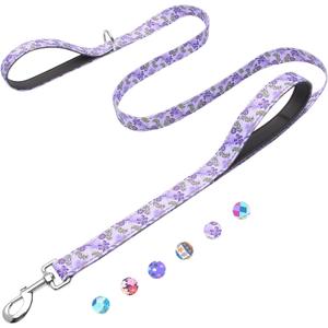 4 Foot Dog Leash for Medium Large Dogs, Heavy Duty Blue Dog Leash with 2 Padded Handles, Walking Training Lead for Dogs, Lavender Floral