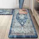 Collive Boho Kitchen Rugs Set of 2 Non Skid Kitchen Mats for Floor Cushioned Anti Fatigue Kitchen Floor Mats Waterproof Comfort Heavy Duty Foam Mats for Standing Desk Sink Laundry, 17"x30"+17"x47" (Dark Blue)