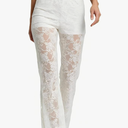 QJQ Women's Floral Lace Sheer Mesh Flare Pants Elastic High Waisted Bell Bottom Sexy See Through Trousers, Size S