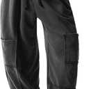 Verdusa Women's Baggy Barrel Cargo Pants Streetwear Joggers with Pockets (Medium, Black)