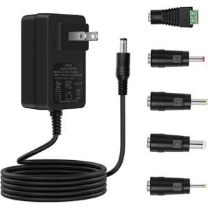 12V 2A 1.5A 0.5A Power Adapter 100V-240V 12 Volts Power Supply Cord AC to DC with 5 Selectable Plugs, DC12V Transformer for LED Strip Light, CCTV Camera, BT Speaker, GPS, Webcam, Router.