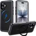 ANTSHARE Magnetic for iPhone 17 Case Waterproof, Built in Screen Protector [Compatible with MagSafe] [Invisible Stand] [IP68 Underwater], Full Body Protection Phone Case 6.3'', Black