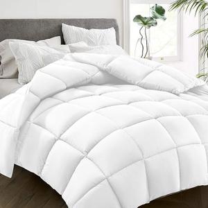 HYLEORY All-Season King Size Bed Comforter - Cooling Goose Down Alternative Quilted Duvet Insert with Corner Tabs - Winter Warm - Machine Washable - White