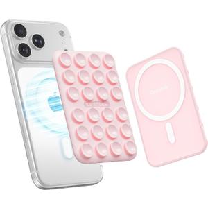 Klearlook Magnetic Suction Phone Mount for MagSafe Case, Silicone Sticky Phone Grip Holder for iPhone 16/15/14/13/12 Series, Removable Hands-Free Video/Selfie, Women Girl Teen Gift, Light Pink