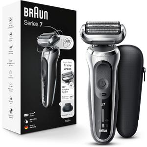 Braun Electric Razor for Men, Series 7 360 Flex Head Foil Shaver with Precision Beard Trimmer, Rechargeable, Wet & Dry and Travel Case, Black, 5 Piece Set (Silver)