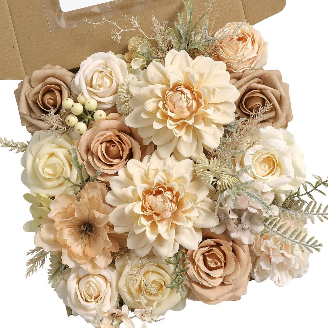 Artificial Flowers Combo Box Set Silk Flowers Fake Rose for DIY Floral Arrangements Wedding Bouquets Centerpieces Baby Shower Party Home DecorationsNude Color