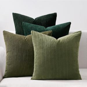Topfinel Couch Throw Pillows Covers 18x18 Inch Set of 4,Olive Emerald Green Corduroy Decorative Cushion Case,Rustic Fun Living Room Decor fundas para cojines