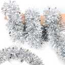 50FT Silver Christmas Tinsel Garland Metallic Twist Xmas Garland for Christmas Tree Decorations Holiday Hanging Garlands for Mantel Staircase Indoor Outdoor Home Office Class Party Holiday Decor