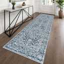 KUTA Vintage Washable Runner Rug, 2.6x8 Runners for Hallways Non-Slip Blue White Kitchen Rugs Ultra Soft Printed Tribal Floor Carpet for Bedroom Living Room Nursery Playroom